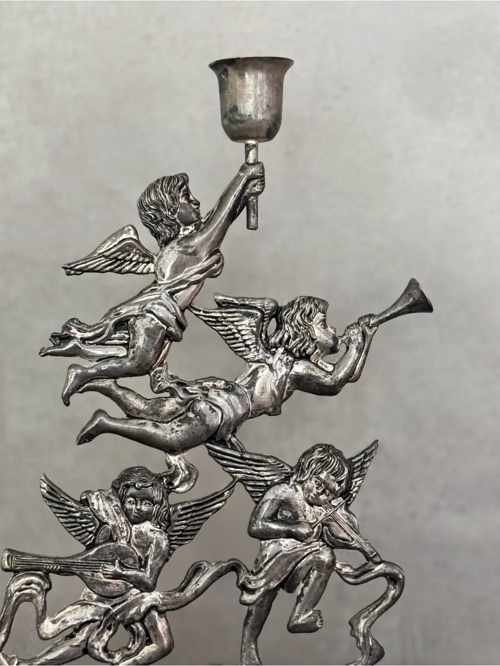 Vintage Cherub Angel Candle Holder Silverplate Italy Style
